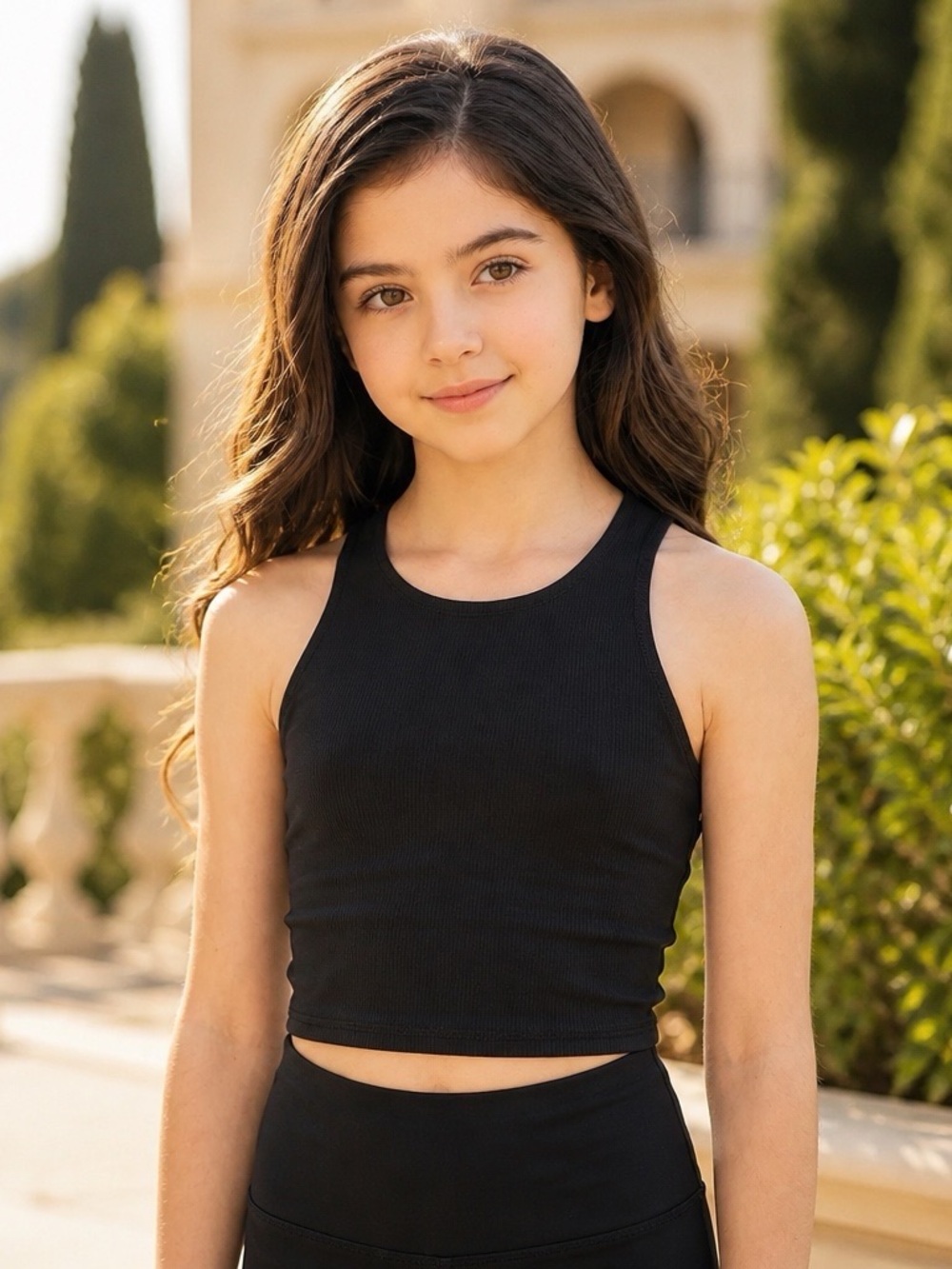 All in Motion Girls' Black Ribbed Cropped Tank Top Size Large (10/12) EUC